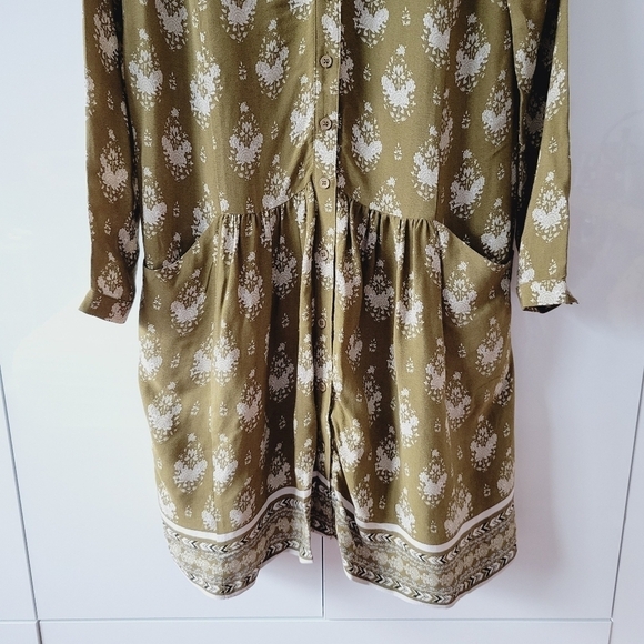 Garnet Hill Olive Green Floral Drop Waist Dress - Picture 4 of 14